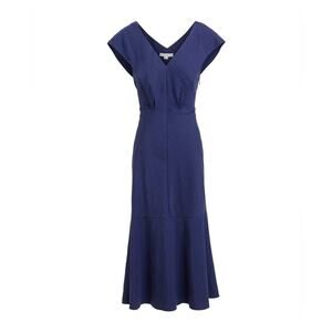 Vince Navy Blue V-neck Flitter Sleeve Waist Tie Midi Dress Size XXS